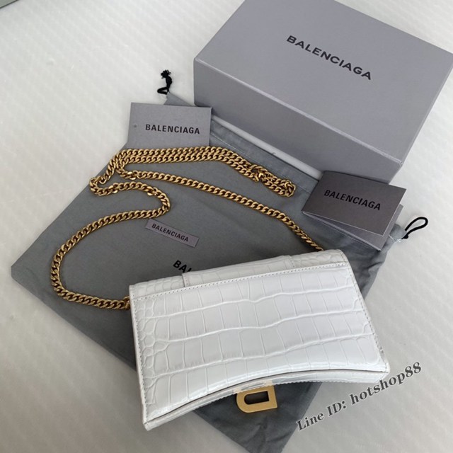 Balenciaga專櫃爆款鱷魚紋白色金扣Hourglass mini鏈帶包 巴黎世家鏈條沙漏包 fyj1473